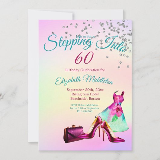 Invitation 60 Passage À Une Parties scintillant Élégante Anni (Devant)