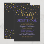 Invitation 60 & Sensationnel Points de Confettis Violet et Or (Devant / Derrière)