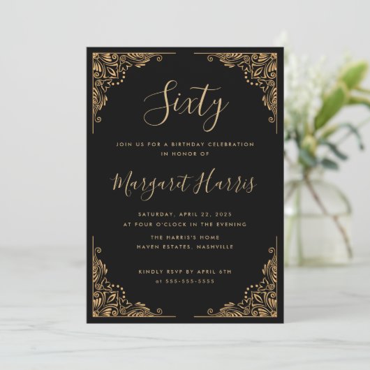 Invitation 60e 60e Frame Gold Black Anniversaire (Debout devant)