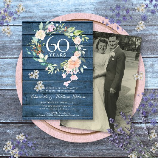 Invitation 60e 75e Anniversaire de Mariage Photo Florale Rust