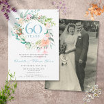 Invitation 60e | 75e anniversaire de votre Mariage Roses phot<br><div class="desc">Invitation du 60e ou 75e anniversaire du mariage avec une délicate aquarelle fleurie garland. Personnalisez avec vos informations spéciales sur l'anniversaire du diamant ou du platine. Le verso présente votre photo mariage faisant un joli souvenir pour vos invités à garder. Conçu par Thisisnotme©</div>