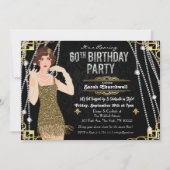 Invitation 60e anniversaire 1920s Gatsby Flapper Girl Birthda (Devant)