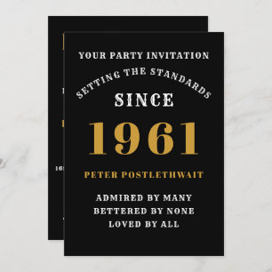 Invitation 60e Anniversaire 1961 Black Gold Personnalisé Pour