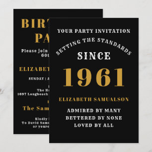 Invitation 60e anniversaire 1961 Black Gold personnalisée pou