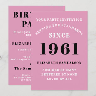 Invitation 60e anniversaire 1961 Rose noir Personnalisé pour 