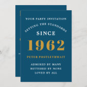 Invitation 60e anniversaire 1962 Blue Gold Elegant Chic (Devant / Derrière)