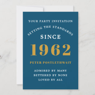 Invitation 60e anniversaire 1962 Blue Gold Elegant Chic