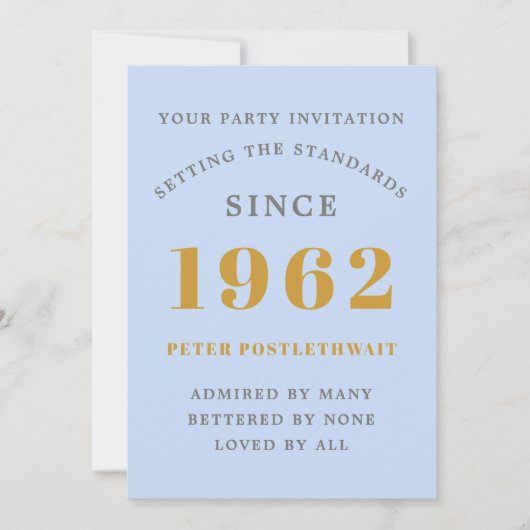 Invitation 60e anniversaire 1962 Blue Gold Elegant Chic (Devant)