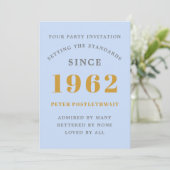 Invitation 60e anniversaire 1962 Blue Gold Elegant Chic (Debout devant)