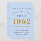 Invitation 60e anniversaire 1962 Blue Gold Elegant Chic (Devant / Derrière)