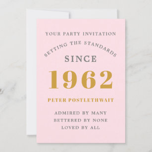 Invitation 60e anniversaire 1962 Pink Gold Elegant Chic