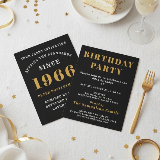 Invitation 60e Anniversaire 1966 Ajouter Nom Année Noir Or