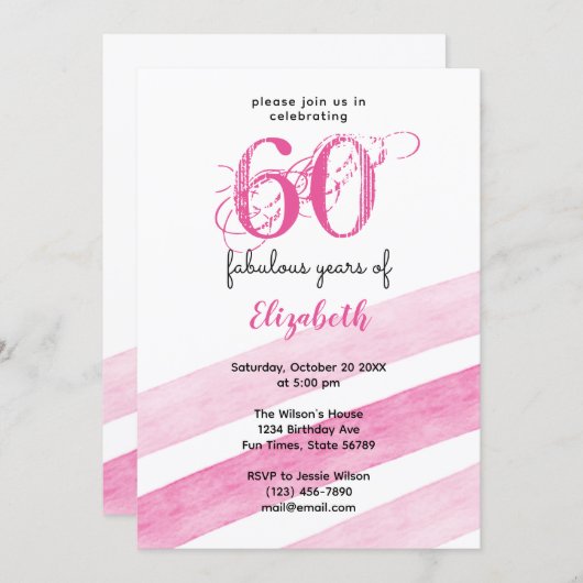 Invitation 60e anniversaire 60 ans fabuleux PINK (Devant / Derrière)