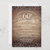 Invitation 60e Anniversaire Amour Coeurs Confetti Bois rustiq (Devant)