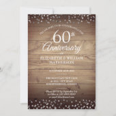 Invitation 60e Anniversaire Amour Coeurs Confetti Bois rustiq (Devant)