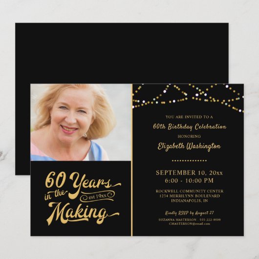 Invitation 60e anniversaire ANNÉES DANS LES lumières à cordes (Devant / Derrière)