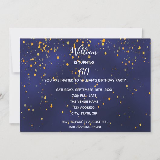 Invitation 60e anniversaire applaudit 60 or ballon texte bleu (Dos)