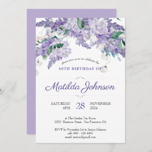 Invitation 60e anniversaire Aquarelle violette couleur floral