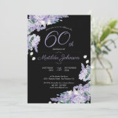 Invitation 60e anniversaire Aquarelle violette Floral Black C (Debout devant)