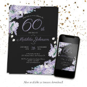 Invitation 60e anniversaire Aquarelle violette Floral Black C