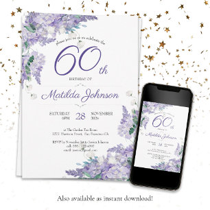 Invitation 60e anniversaire Aquarelle violette Floral Wisteri