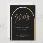 Invitation 60e anniversaire arc en or noir élégant script (Devant)