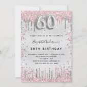 Invitation 60e anniversaire argent rose gouttes de parties sc (Devant)