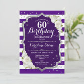 Invitation 60e anniversaire - Argent violet blanc rayures Ros (Debout devant)