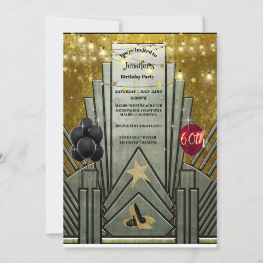 Invitation 60e anniversaire Art Déco Gatsby Thème Invitati (Devant)