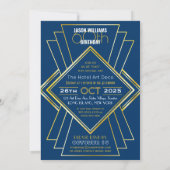 Invitation 60e anniversaire Art Déco Gold Blue Great Gatsby (Dos)
