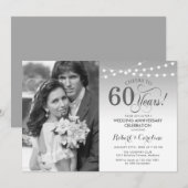 Invitation 60e anniversaire avec photo - blanc argent (Devant / Derrière)