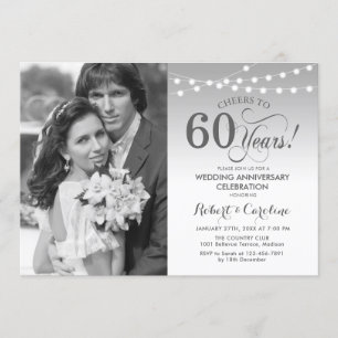 Invitation 60e anniversaire avec photo - blanc argent