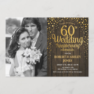 Invitation 60e anniversaire avec photo - Bois Or