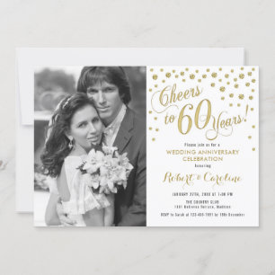 Invitation 60e Anniversaire avec Photo - Or Blanc