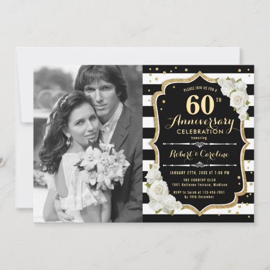 Invitation 60e anniversaire avec photo - Or Noir (Devant)