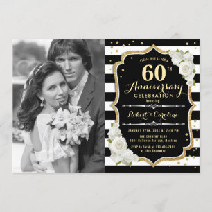 Invitation 60e anniversaire avec photo - Or Noir
