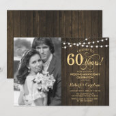 Invitation 60e anniversaire avec photo - Rustic Wood Gold (Devant / Derrière)