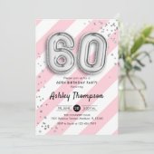 Invitation 60e anniversaire - Bandes roses et ballons argenté (Debout devant)