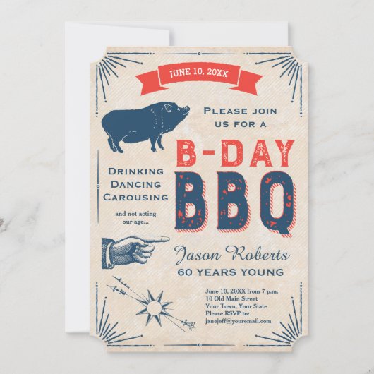 Invitation 60e anniversaire BBQ Party Tous Vintages américain (Devant)