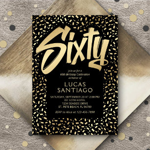 Invitation 60e anniversaire Black Gold Confetti