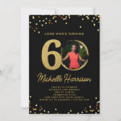 Invitation 60e Anniversaire Black Gold Confetti Photo (Devant)