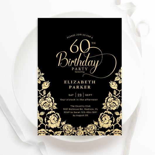 Invitation 60e anniversaire Black Gold Roses