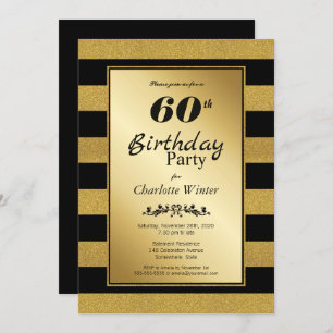 Invitation 60e anniversaire Black Gold Striped Party