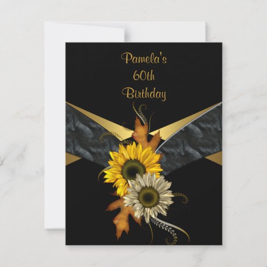 Invitation 60e anniversaire Black Gold Yellow Sunflower (Devant)