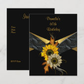 Invitation 60e anniversaire Black Gold Yellow Sunflower (Devant / Derrière)