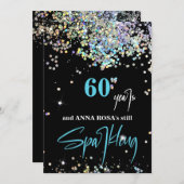 Invitation *~* 60e anniversaire Black Sparkling Party Chic  (Devant / Derrière)