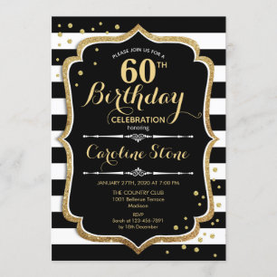 Invitation 60e anniversaire Black White Stripes
