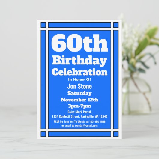 Invitation 60e anniversaire bleu (Debout devant)