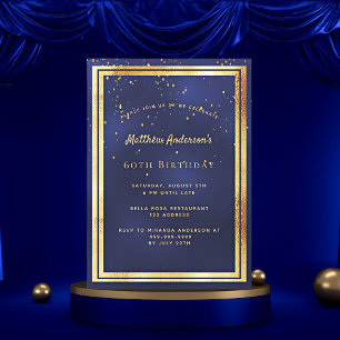 Invitation 60e anniversaire bleu confetti arroser