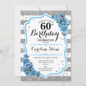 Invitation 60e anniversaire - Bleu Silver White Stripes (Devant)